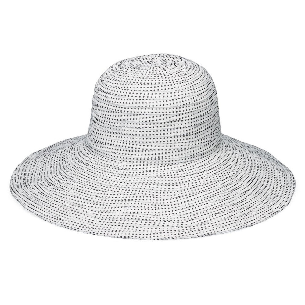 Walleroo Wide Brim Sun Hat - White with Black Dot Pattern